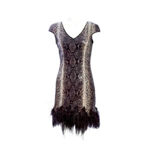 Mikael Aghal Ombre Snakeskin Sequin Feather Dress